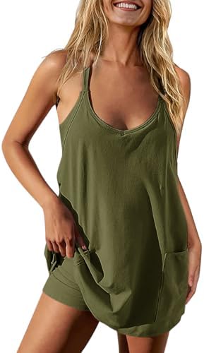 Womens Athletic Romper Dress Summer Tennis Mini Dress Built in Shorts