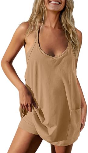Womens Athletic Romper Dress Summer Tennis Mini Dress Built in Shorts