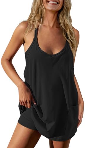 Womens Athletic Romper Dress Summer Tennis Mini Dress Built in Shorts