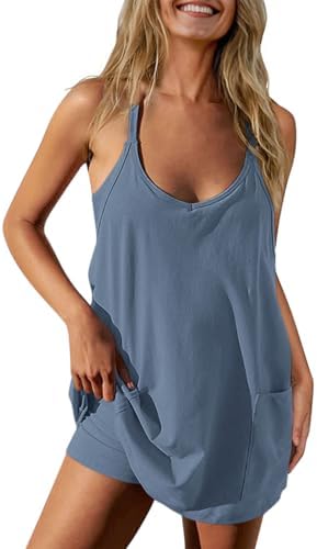 Womens Athletic Romper Dress Summer Tennis Mini Dress Built in Shorts
