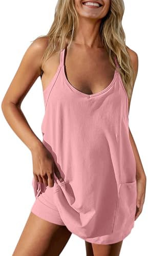 Womens Athletic Romper Dress Summer Tennis Mini Dress Built in Shorts
