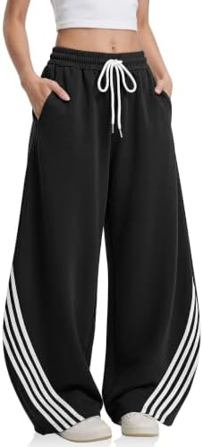 Women's Baggy Barrel Striped Sweatpants Baggy Y2K Style Black