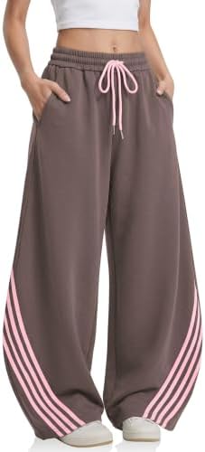 Women's Baggy Barrel Striped Sweatpants Baggy Y2K Style Coffee