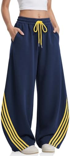 Women's Baggy Barrel Striped Sweatpants Baggy Y2K Style Navy