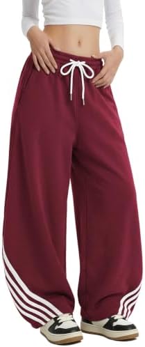 Women's Baggy Barrel Striped Sweatpants Baggy Y2K Style Wine