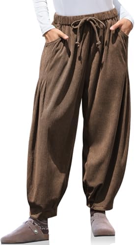 Womens Baggy Wide Leg Corduroy Pants with Pockets Dark Coffee