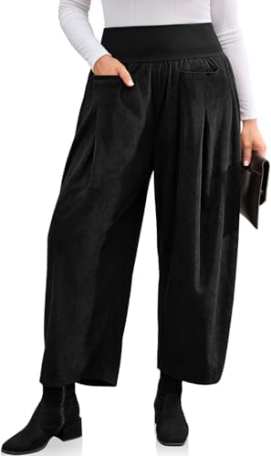 Women's Baggy Wide Leg Pants Casual Corduroy Elastic Waisted Bohemian