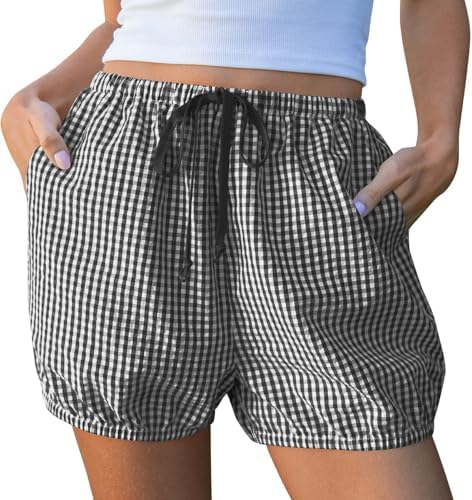 Women Balloon Gingham Shorts Casual Lounge Bottoms