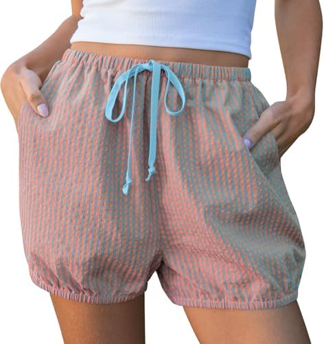 Women Balloon Gingham Shorts Casual Lounge Bottoms
