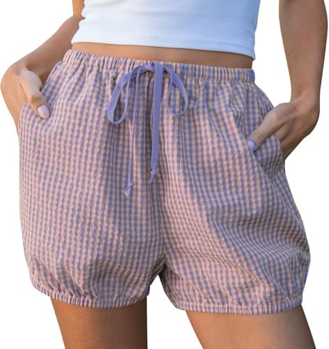 Women Balloon Gingham Shorts Casual Lounge Bottoms