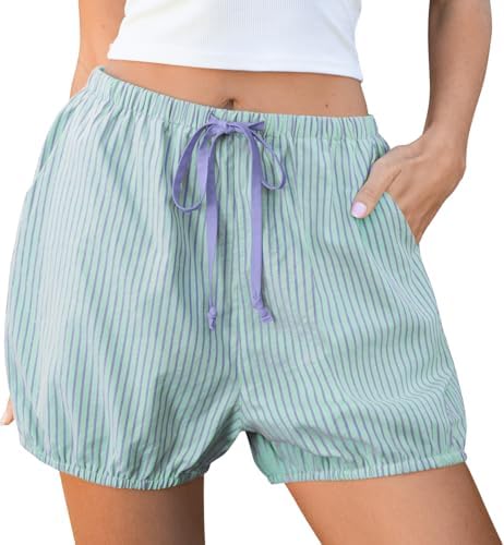 Women Balloon Striped Shorts Casual Lounge Bottoms