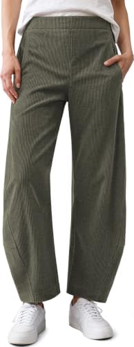Women Barrel Corduroy Elastic Waist Pants Army Green