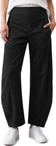 Women Barrel Corduroy Elastic Waist Pants Black