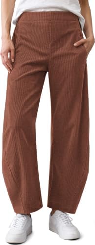 Women Barrel Corduroy Elastic Waist Pants Brown