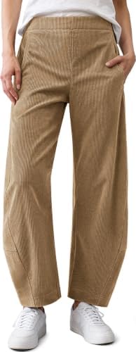 Women Barrel Corduroy Elastic Waist Pants Camel