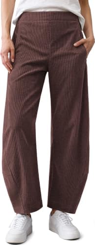 Women Barrel Corduroy Elastic Waist Pants Dark Coffee
