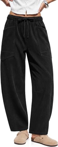 Barrel Corduroy Pants Women Wide Leg High Waisted Baggy Trousers