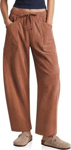 Barrel Corduroy Pants Women Wide Leg High Waisted Baggy Trousers