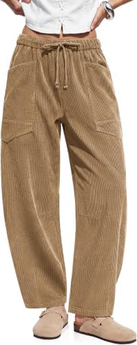 Barrel Corduroy Pants Women Wide Leg High Waisted Baggy Trousers