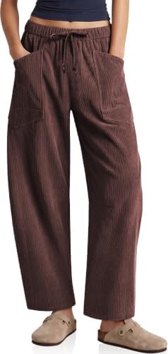 Barrel Corduroy Pants Women Wide Leg High Waisted Baggy Trousers
