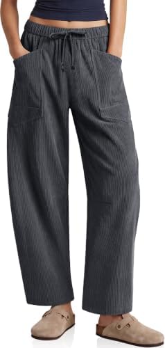 Barrel Corduroy Pants Women Wide Leg High Waisted Baggy Trousers