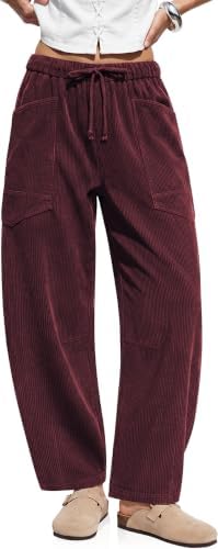 Barrel Corduroy Pants Women Wide Leg High Waisted Baggy Trousers
