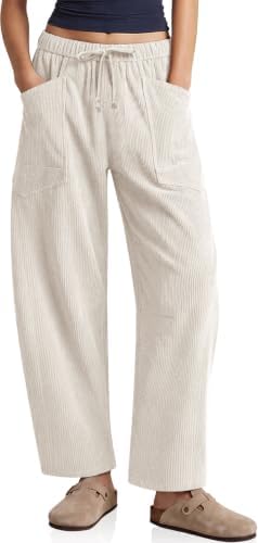 Barrel Corduroy Pants Women Wide Leg High Waisted Baggy Trousers