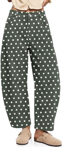 Womens Barrel Corduroy Pants Wide Leg Polka Dot Baggy Trousers