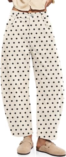 Womens Barrel Corduroy Pants Wide Leg Polka Dot Baggy Trousers