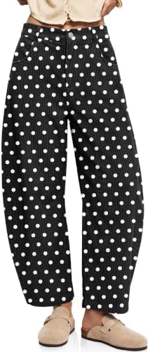 Womens Barrel Corduroy Pants Wide Leg Polka Dot Baggy Trousers