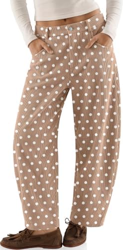 Womens Barrel Corduroy Pants Wide Leg Polka Dot Baggy Trousers