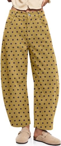 Womens Barrel Corduroy Pants Wide Leg Polka Dot Baggy Trousers