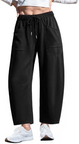 Barrel Sweatpants Women Drawstring Wide Leg Lounge Pants with Pockets
