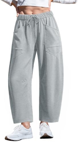 Barrel Sweatpants Women Drawstring Wide Leg Lounge Pants with Pockets