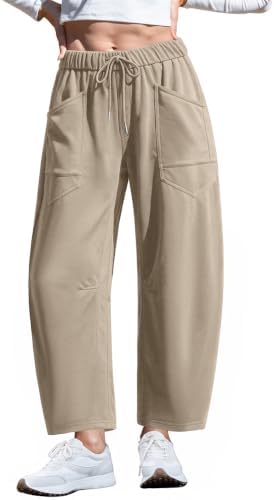Barrel Sweatpants Women Elastic Waist Wide Leg Pants with Pockets