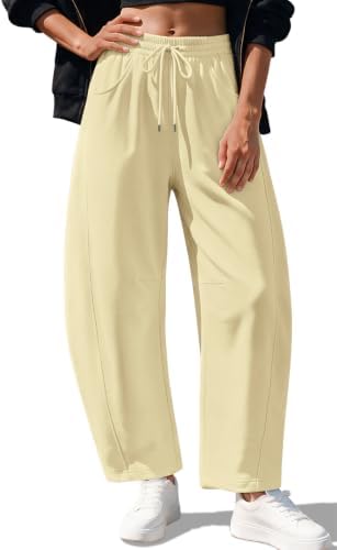 Womens Barrel Sweatpants Fleece Lined Baggy Wide Leg Sweat Pants