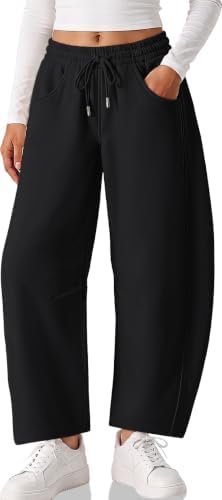 Womens Barrel Sweatpants Fleece Lined Baggy Wide Leg Sweat Pants