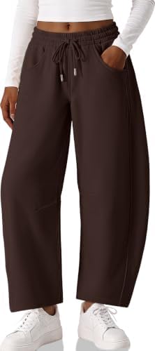Womens Barrel Sweatpants Fleece Lined Baggy Wide Leg Sweat Pants