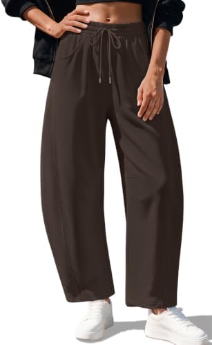 Womens Barrel Sweatpants Fleece Lined Baggy Wide Leg Sweat Pants