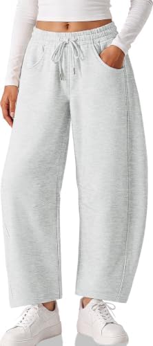 Womens Barrel Sweatpants Fleece Lined Baggy Wide Leg Sweat Pants