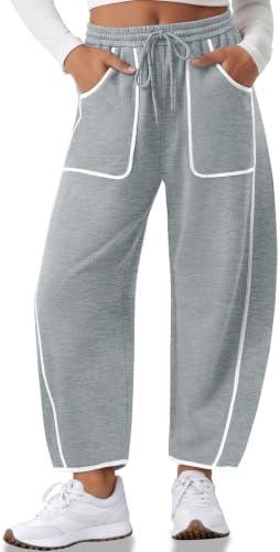 Womens Barrel Sweatpants Wide Leg Contrast Piping Loose Lounge Pants