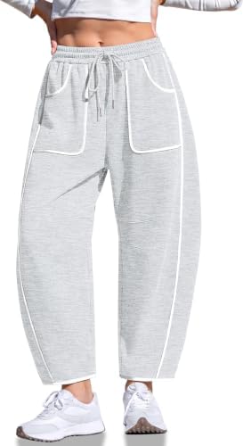 Womens Barrel Sweatpants Wide Leg Contrast Piping Loose Lounge Pants