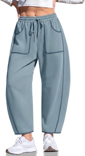Womens Barrel Sweatpants Wide Leg Contrast Piping Loose Lounge Pants