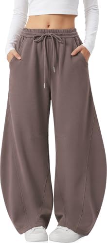 Womens Barrel Sweatpants Wide Leg Elastic Waist Lounge Pants Coffee