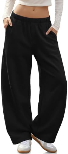 Womens Barrel Sweatpants Wide Leg Fleece Lined Sweat Track Pants