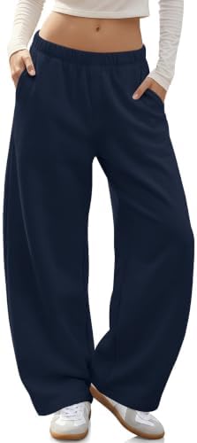 Womens Barrel Sweatpants Wide Leg Fleece Lined Sweat Track Pants Navy