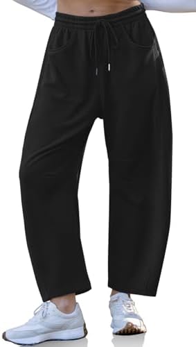 Womens Barrel Sweatpants Wide Leg Loose Casual Lounge Pants Black