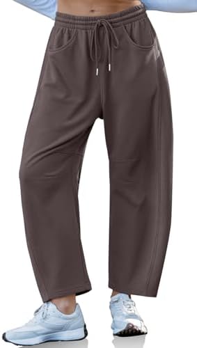 Womens Barrel Sweatpants Wide Leg Loose Casual Lounge Pants Coffee