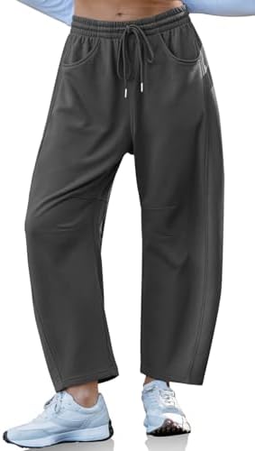 Womens Barrel Sweatpants Wide Leg Loose Casual Lounge Pants Dark Gray