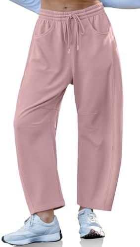 Womens Barrel Sweatpants Wide Leg Loose Casual Lounge Pants Gray Pink